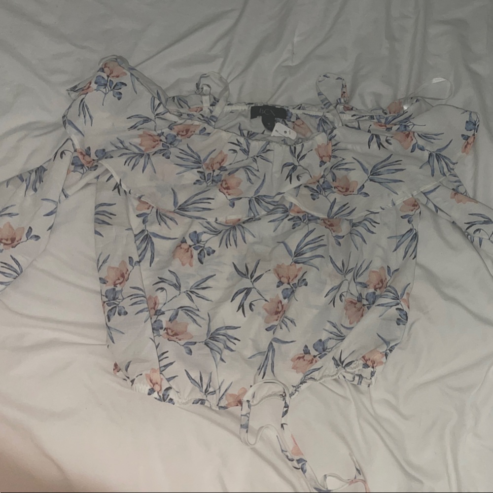 BCX Off-Shoulder Floral Blouse in Pink and Blue